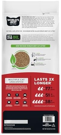 World's Best Cat Litter Multiple Cat, Unscented, Odor Control, 32 lb Bag - Image 2