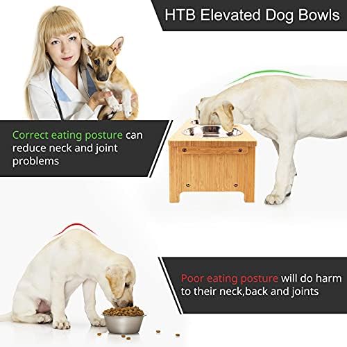 HTB Elevated Dog Bowl Stand with 2 Stainless Steel Bowls-7" H Medium Bamboo - Image 6