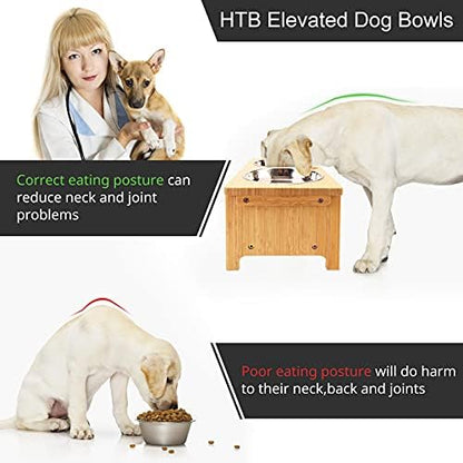 HTB Elevated Dog Bowl Stand with 2 Stainless Steel Bowls-7" H Medium Bamboo - Image 6