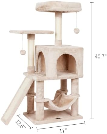 Cut Cat Tree Cat Tower Condo with Hammock Kittens Scratching Post Beige - Image 7