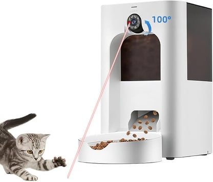 Automatic Smart Feeder with Laser Toy & Pet Camera - WiFi Cat Feeder & Dog Feeder with 2-Way Audio, Night Vision, App Control, Voice Recording, Portion Control, Easy Clean - for Cats & Dogs