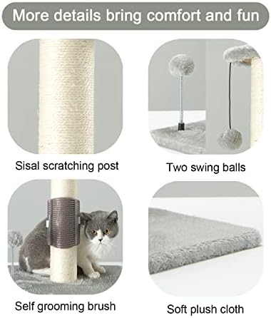 PEEKAB 32" Tall Cat Scratching Post Sisal Scratch Posts with Hanging Ball and Self-Massage Brush Vertical Scratcher for Indoor Cats and Kittens Light-Gray 32inches - Image 3