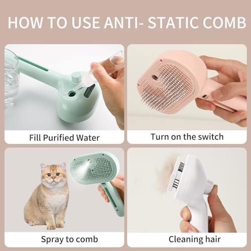 ORIGENCE Cat Steam Brush 3-in-1 Pet Steam Brushes for Dogs and Cats - Self-Cleaning Grooming Brush with Steam Spray, Hair Removal Comb for Long Haired Cats and Dogs - Image 3