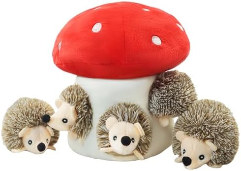 Hide and Seek Dog Toys, Mushroom Crinkle Paper Hideaway with 5 Pack Squeaky Hedgehogs Interactive Plush Puzzle Puppy Chew Toy to Keep Them Busy for Small Medium Large Dogs by YOUBEMAGIC