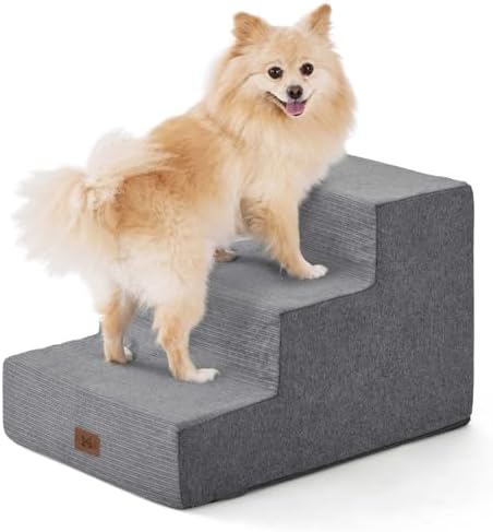 Dog Stairs for Small Dog Steps for Bed Ramps Stairs Extra Wide Steps for Bed Foam Stairs for Couch Sofa 35D Strong Support Pet Stairs Non-Slip Bottom Pet Steps to Get on Bed, Grey, 3 Steps by ABCPET