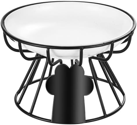 Shallow Cat Dishes with Metal Stand,Elevated Cat Bowl,Ceramic Cat Bowls,Raised Cat Food Bowls,Pet Feeder for Indoor Cats,Kitten and Small Dogs, Dishwasher Safe by Unknown