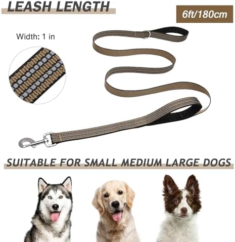 Hikiko 6FT Double Handle Traffic Dog Leash Reflective,Brown - Image 6