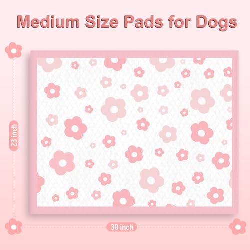 Pink Floral Dog Pee Pads, 23''x30'', 40 Count Leak-Proof Puppy Pads for Potty Training, Quick-Dry & Adhesive Tabs, Cute Flower Print for Small/Medium Dogs with Attractant - Image 2