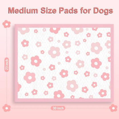 Pink Floral Dog Pee Pads, 23''x30'', 40 Count Leak-Proof Puppy Pads for Potty Training, Quick-Dry & Adhesive Tabs, Cute Flower Print for Small/Medium Dogs with Attractant - Image 2