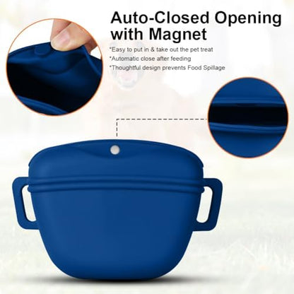 AOMIG Dog Treat Pouch with Training Clicker, 1.67 Cup Silicone Dog Treat Bag with Stronger Magnetic Closure, Portable Pouches for Pet Training Walking Premium Fanny Pack with Waist Belt(Dark Blue) - Image 4