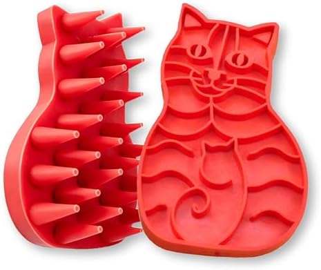 Pet Bath & Massage Brush,Pet Grooming Brush,Soft Rubber Scrubber for Brushing,Massaging,Bathing,Shampooing and Reducing Hairballs (Red, Style 1) by Zdxftc