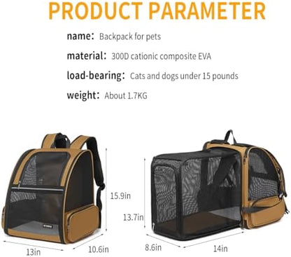 Cat Backpack，Expandable Cat Carrier Backpack, Dog Backpack Carrier and Pet Carrier Backpack, Suitable for Cats, Dogs Kitten or Small Dogs, Travel Friendly Puppy Cats Bag (Brown) - Image 2