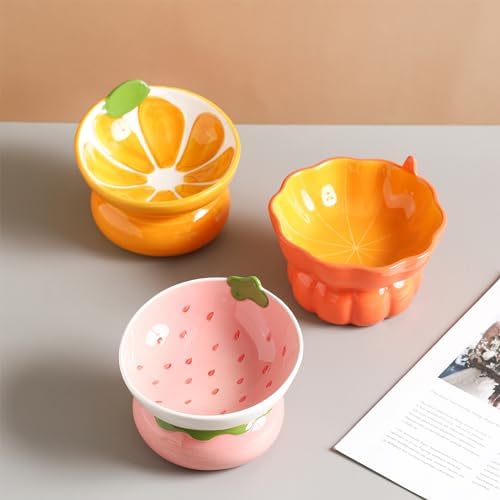 Cute Ceramic Raised Cat Food Bowl, Orange Shaped Cat Dish - Image 4