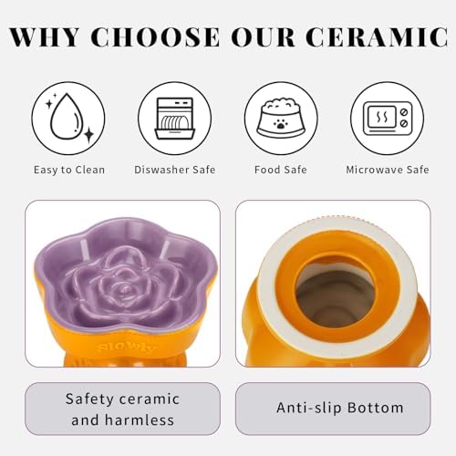 S&Q's Ceramics Raised Slow Feeder Cat Bowl, Ceramic Elevated Food Bowl Small Dogs Slow Feeder, Flower Shaped Cute Pet Dish for Dry and Wet Food (Purple, 5.8") - Image 4