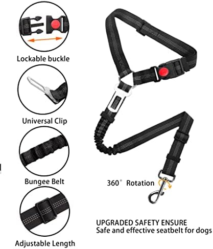 YAOHDAO Dog Seat Belt Harness for Car, Restraint Adjustable with Elastic Bungee Buffer Headrest for Vehicle, 360° Swivel Carabiner Nylon Pet Safety Seat Belts Heavy Duty Car Harness for Dogs (Black) - Image 6