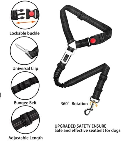 YAOHDAO Dog Seat Belt Harness for Car, Restraint Adjustable with Elastic Bungee Buffer Headrest for Vehicle, 360° Swivel Carabiner Nylon Pet Safety Seat Belts Heavy Duty Car Harness for Dogs (Black) - Image 6