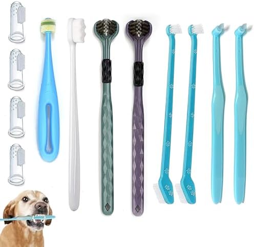 Dog Toothbrush, Finger Toothbrushes, 360 Degree Toothbrush, Triple Head Dog Toothbrushes, Double Head Toothbrush,Cleaning Brushes for Dog Cat Oral Dental Health (12 Pack) by URMYONLY