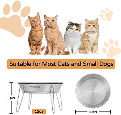 Elevated Cat Bowls, Wide Stainless Steel Cat Food Bowls with Metal Stand Whisker Stress-Free, Raised Food and Water Dish for Cats, Kitten, Puppies and Small Dogs - Image 6
