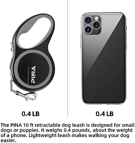 PINA Retractable Dog Leash, 10ft Dog Leash for Small Dogs Up to 33lbs, 360° Tangle-Free Strong Reflective Nylon Tape, with Anti-Slip Handle, One-Handed Brake, Lock - Black Gray - Image 2