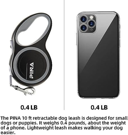 PINA Retractable Dog Leash, 10ft Dog Leash for Small Dogs Up to 33lbs, 360° Tangle-Free Strong Reflective Nylon Tape, with Anti-Slip Handle, One-Handed Brake, Lock - Black Gray - Image 2