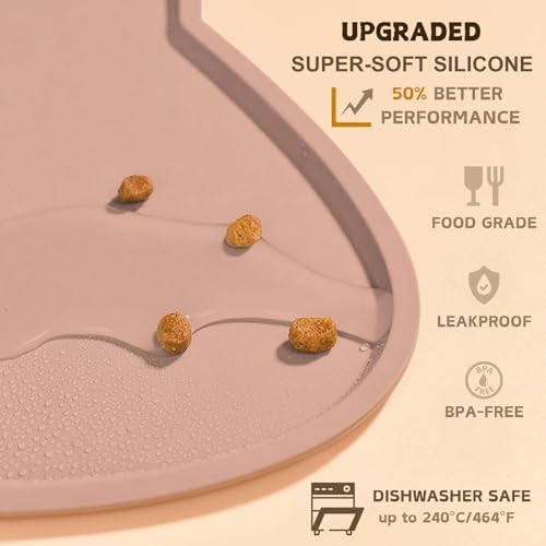Cat Food Mat, Silicone Non Slip Dog Bowl Mat Waterproof Cat Feeding Mat Stop Food Spills and Water Messes Out to Floor Pet Food Mat (Tea Rose, 17" x 10") - Image 3