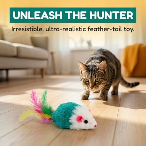 Smokey's Stash Faux Fur Cat Mice Toys (12-Pack) – Infused with Catnip, Colorful Feather Tails & Rattle Sounds – Interactive Hunting Exercise for Indoor Cats & Kittens - Image 5