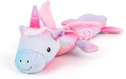 3-in-1 Squeaky Dog Toy for Chewer (Squeaker, Crinkle Paper & Elastic Band), Durable Interactive Puppy Plush Stuffed Chew Toy for Boredom, Tug of-War, for Small Medium Large Breed (Unicorn)