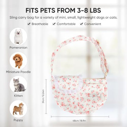 Small Dog Carrier Sling,Dog Slings for Small Dogs,Hand Free Dog Carrier Cat Sling for Outdoor Traveling Subway (Red Flower Adjustable) - Image 2