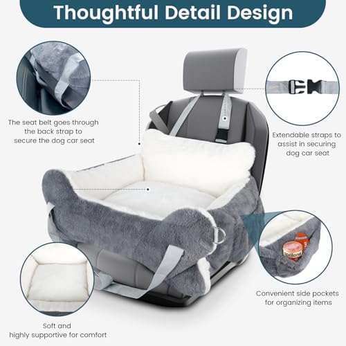 29.5"x19.7"x9.8" Dog Car Seat for Middle Dogs & Cats, Car Seat for Dogs with Plush Cushion, Non-Slip Bottom & Safety Leash, Cat & Dog Bed with Side Pocket for Sedan, SUV and Truck, Washable - Image 4