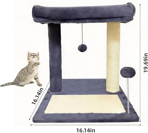Cat Tree, 19.69" H(50cm) Cat Scratching Post with Cat Bed, Scratching Posts for Indoor Cats with Two Plush Balls Toy, Small Cat Tree for Kittens/Cats Playing and Relaxing - Image 6