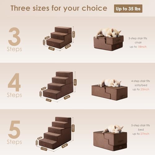 EHEYCIGA Dog Stairs for High Bed 22.5" H, 5-Step Dog Steps, Brown - Image 2