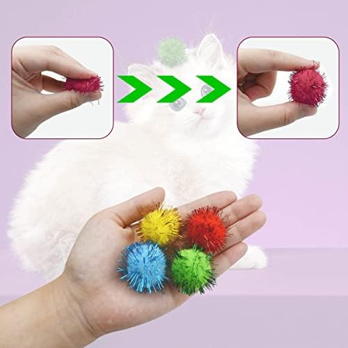 yuntop 70 Pack Assorted Color Sparkle Balls Glitter Tinsel Ball Cat Sparkle Balls Toys Interactive Cats Pom Poms Ball for Kittens Cat's Favorite Toy - Image 7