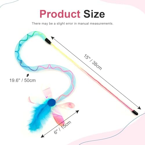 SONGWAY Cat Rainbow Wand Toy - Rainbow Cat Feather Toys with Bells, Colorful Mesh Teaser Wand with Feather Tail, Interactive Toys for Indoor Cats Kittens, Mixed Colors - Image 7