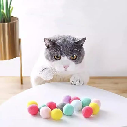 200pcs Cat Toy Ball Fun Colorful Plush Self Play Toys Pom Balls Shooting Interactive for Indoor Cats Enrichment Kittens Puff Ball Playing (Only 200 Pieces Balls)