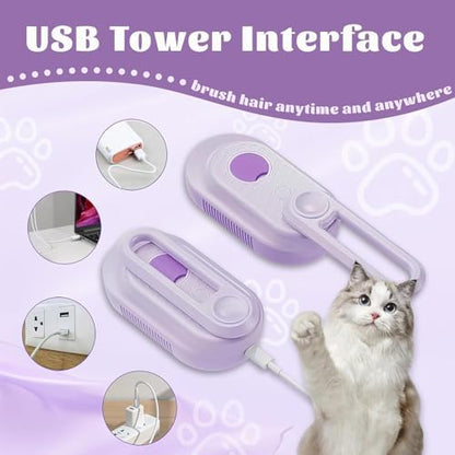 Cat Brush Cat Steam Brush Rechargeable Steamy Pet Grooming for Shedding, Water Spray Massage Brushs, Dog Hair Removal Self Cleaning Brushs Steamer Wet Spa Comb (Purple) - Image 2