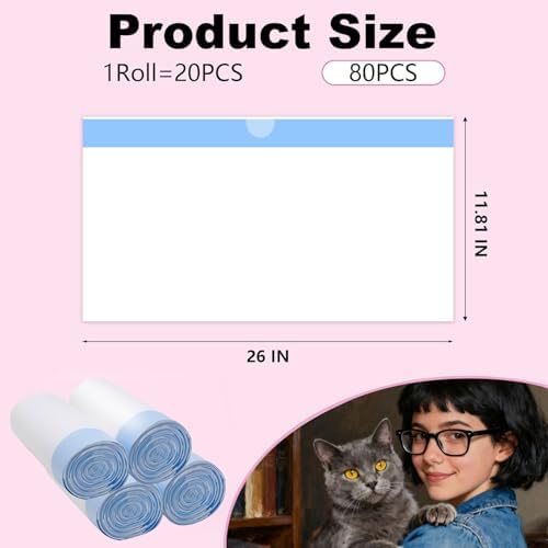 80 Count Cat Litter Box Liners for Fsitego and Fumoi Self Cleaning Litter Box, Extra Thick Heavy Duty Cat Litter Bags Replacement, with Drawstring(26" x 11.8") (Pack of 4) - Image 2