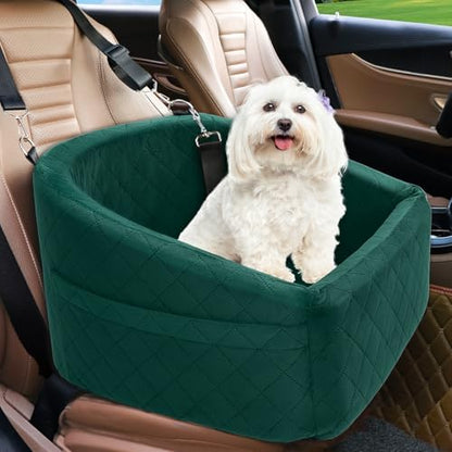 NEEZUKAR Dog Car Seat for Small Medium Dogs,Detachable Washable Dog Booster Seat Under 30lbs, Pet Car Seats Travel Bed with Storage Pockets and Safety Belt(Green) by NEEZUKAR