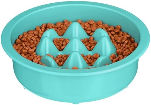 The Niner Slow Feed Bowl - Raised Peaks Slow Down Pets Eating - Fits Elevated Feeders Including Neater Feeder Large Sizes - Gentle on Teeth and Gums - Holds up to 2 Cups (Aquamarine) by NeaterPetBrands