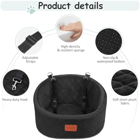 Lealchum Dog Car Seat for Small Dogs Up to 30 Lbs,Ultra Soft Fabric Fill in Comfy Memory Foam,Happy Pet Ride,2 Safety Dog Leashes,Fully Detachable and Washable,Anti Slip Base(Black) - Image 3