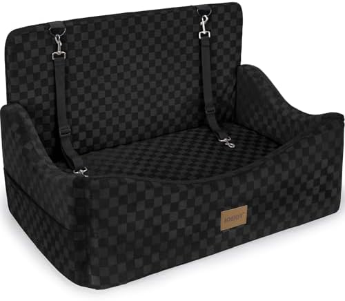 JOEJOY Dog Car Seat for Medium/Large Dogs - Reversible Dual-Sided Travel Dog Car Bed with Memory Foam, Washable Pet Booster Seat for Do gs up to 55 lbs or 2 Small Dogs, 2 Safety Leashes, Black by JOEJOY