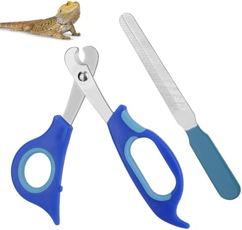 BOXOB Bearded Dragon Nail Clippers and File, Stainless Steel Small Animal Toe Nail Trimmer Scissors Professional Grooming Pet Tool for Reptiles Turtle Chameleon Iguana (Blue) by BOXOB