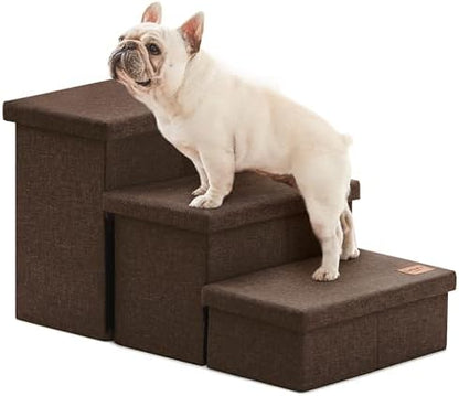 Love's cabin Dog Stairs for High Bed, Foldable Pet Stairs for Small Medium or Large Dogs Puppy with Storage for Bed or Couch, Cat Dog Steps Ramp with Zip up to 200 lbs, Coffee, 3 Steps by Lovescabin