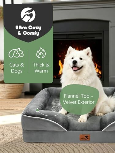 Spotted Play Orthopedic Dog Bed with Sides - Dog Sofa Beds for Large Dogs, Supportive Foam Pet Couch Bed with Washable Removable Cover, Waterproof Lining and Non-Slip Bottom, Grey - L-Plus - Image 2