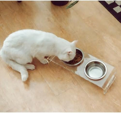 Tilted Raised Elevated Food and Water Bowls Stand for Cat or Small Dogs - Puppy's Clear Acrylic Stainless Steel Dishes Holder for Boy or Girl Pet,Modern,Durable and Easy to Clean by WBhonghui (Clear) - Image 5