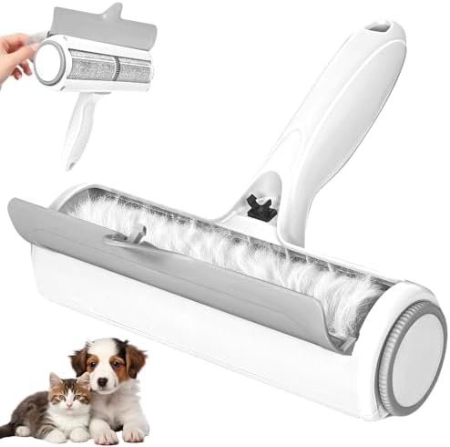 Roller Pet Hair Remover – Reusable Lint Roller for Dog & Cat Hair on Furniture, Couch, Carpet, Rugs, Bedding & Car – Portable, Eco-Friendly (White Gray) by Unknown