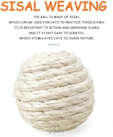 3-Pack Sisal String Rattle Ball Toy for Indoor Cats - All Natural Woven Fibers, Assorted Colors - Image 4