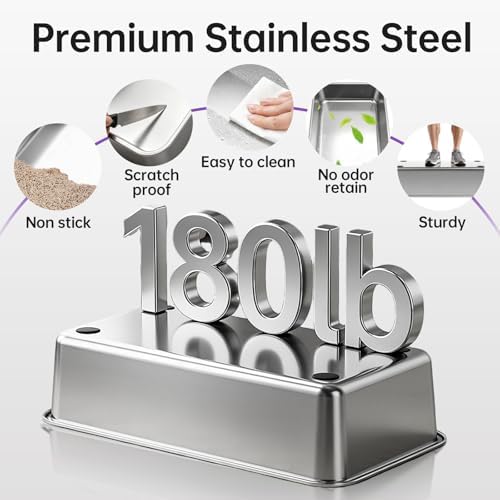 High-Sided Stainless Steel XL Cat Litter Box for Cats - Image 6