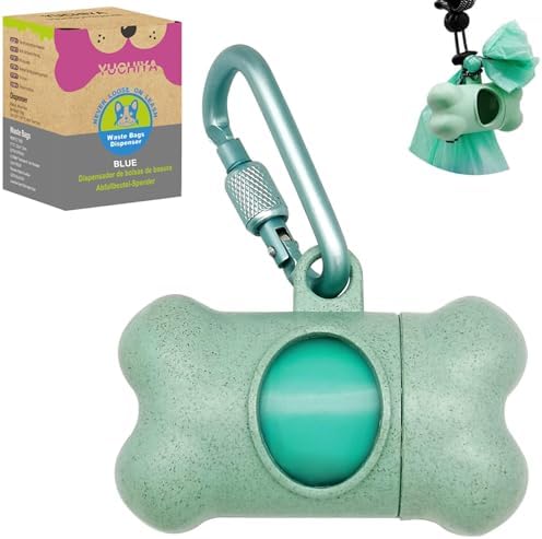 Dog Poop Pickup Bags Holder Dispenser with 1 Roll Random Color Leak-proof Scented Doggy Waste Bags and Carabiner with Safety Lock Plus Hook and Loop Fastener Never Loose on Leash Lead Again (Blue) by YUCHIYA