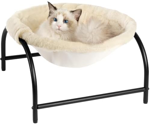 JUNSPOW Cat Bed Dog Perch Pet Hammock, 16.9in x 16.9in x 9.5in, Grey+Fur by JUNSPOW