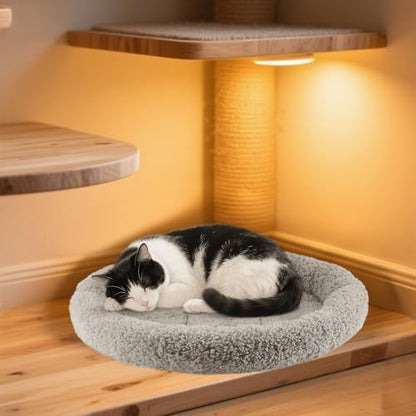 Enjoying Plush Cat Bed Mat Diameter 19.5" Round Pad with Pillow Around for Cats Dogs Relying/Curling Sleep Warm Dog Cushion for Crates, Antiskid Bottom, Large, Gray - Image 5